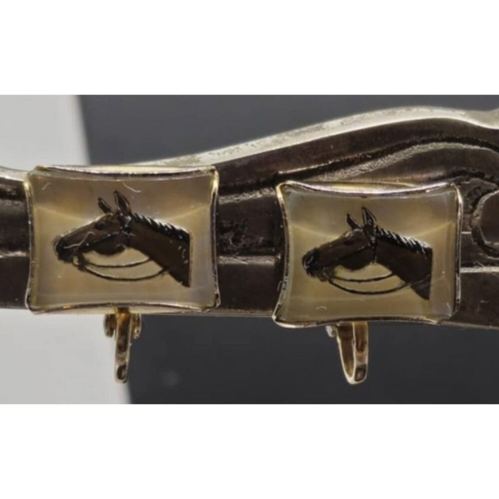 Vintage Horse Head Clip-On Earrings Equine Square Gift Glass Dome Equestrian